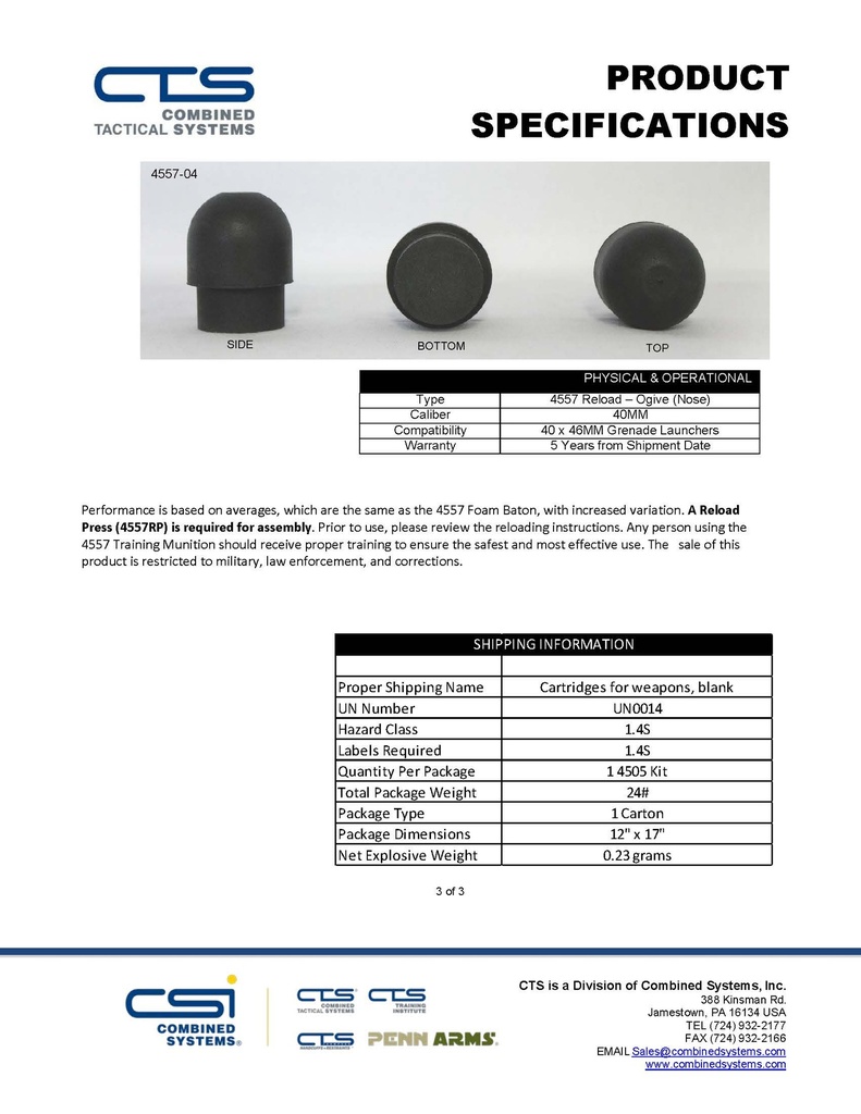 CTS 40MM 4557 Reload Kit